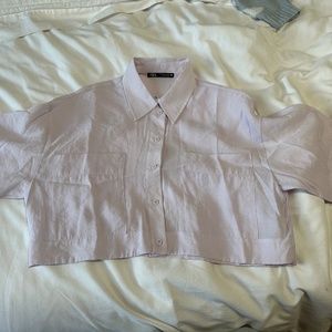 ZARA cropped button down short sleeve top